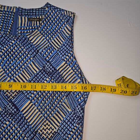 J.McLaughlin Sheath Dress Women XS Blue Geometric Sleeveless Stretch Knit Preppy - Picture 6 of 10